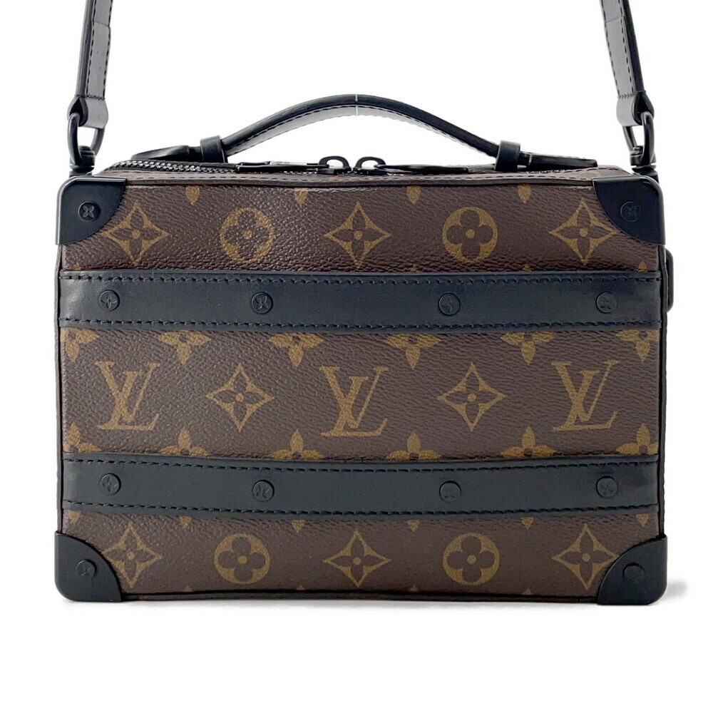 Louis Vuitton Shoulder Bag Monogram Macassar Brown Handle Soft Trunk Black